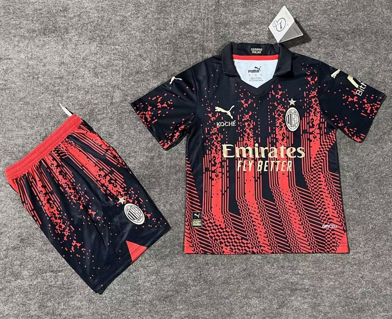 AC Milan Fjärdetröja 2022/23 röd svart fotbollströja set till barn