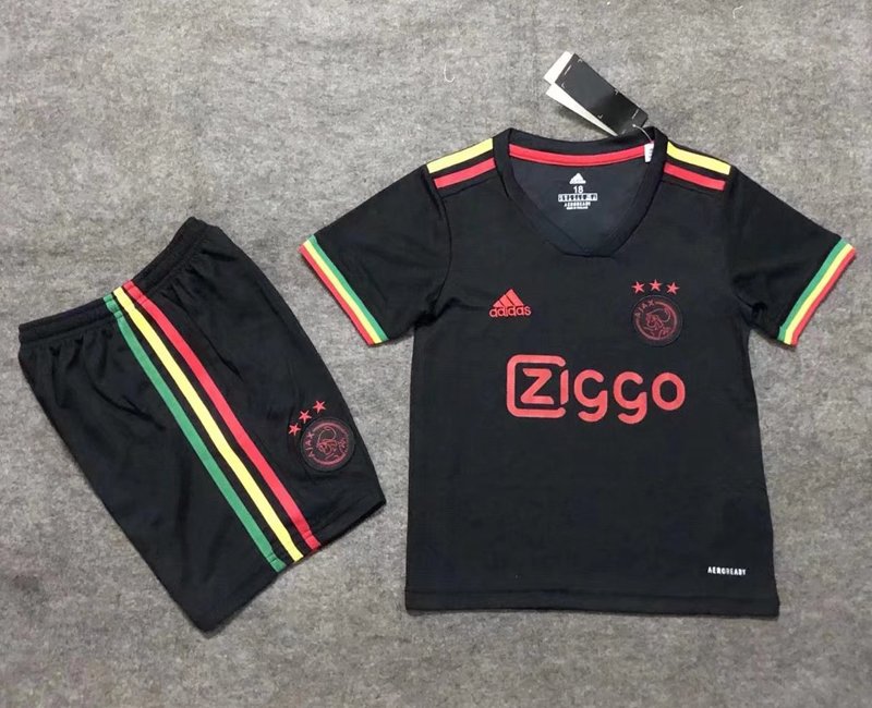AFC Ajax Replika Tredjetröja 2021/22 Svart Kortärmad + Korta byxor för Barn