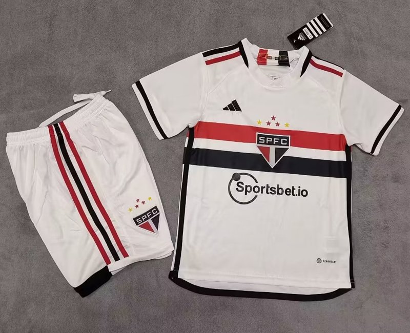 FC São Paulo Fotbollströjor Barn Hemmatröja 2023/24 Kortärmad + Korta byxor