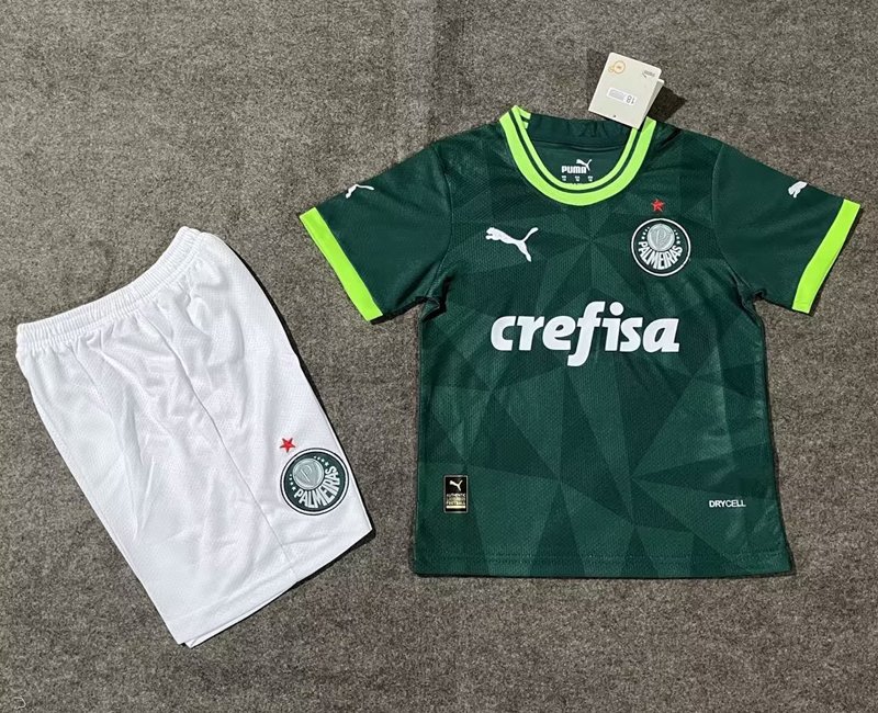 Palmeiras Hemmatröja 2023/24 Barn Grön Kortärmad + Vit Korta byxor för Barn