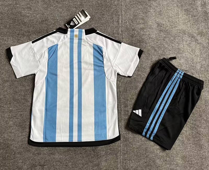 Billiga fotbollströjor för barn Kortärmad T-shirt Hem Argentina 2022-23 fotbollströja set