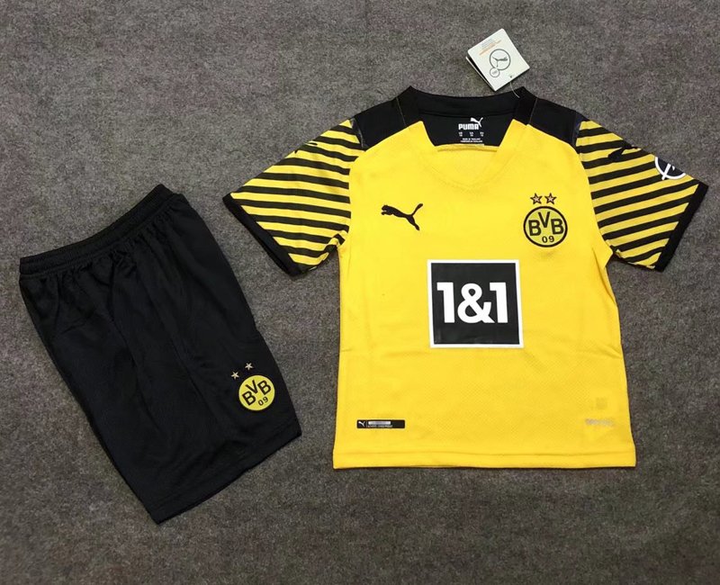 Borussia Dortmund Hemmatröja 2021/22 Gul Kortärmad + Svart Korta byxor för barn