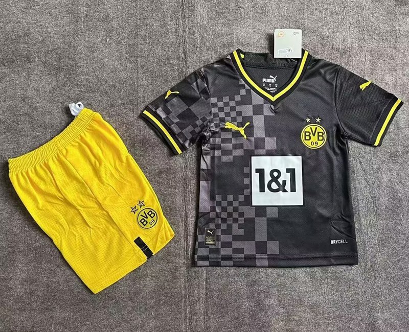 Borussia Dortmund Svart Bortatröja Matchtröjor 2022/23 Tröjor T-tröja till barn