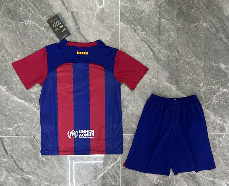 FC Barcelona Fotbollströjor Barn Hemma tröja 2023-2024 Kortärmad + Korta byxor