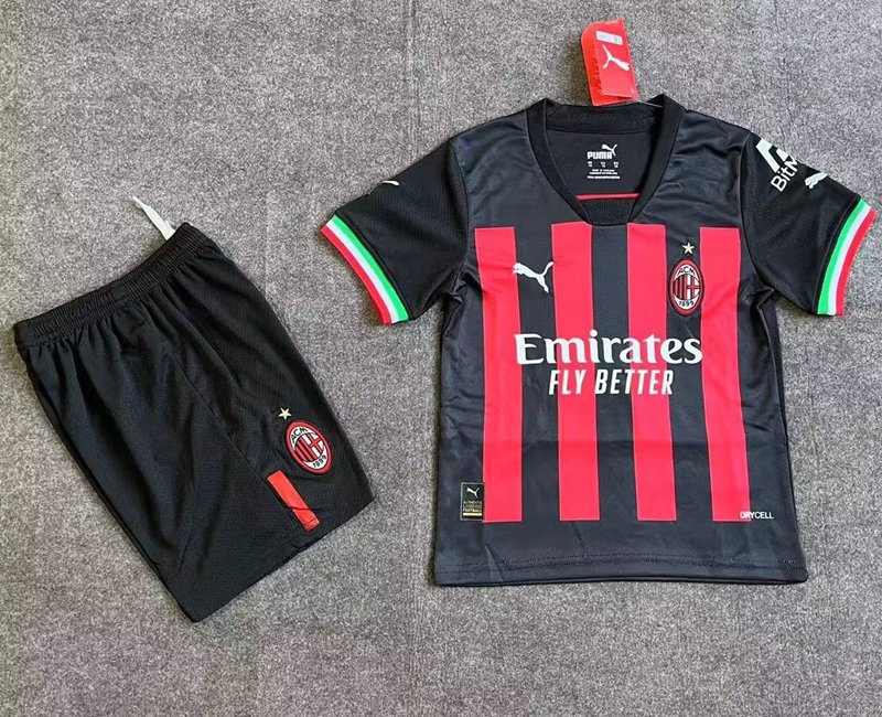 Fotbollströjor Barn AC Milan Hemmatröja 2022/23 Svart Röd Matchtröjor på nätet