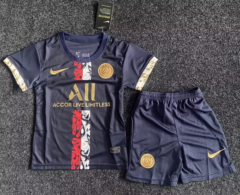 Köp billiga fotbollströjor Paris Saint-Germain navy guld fotbollströja set för barn