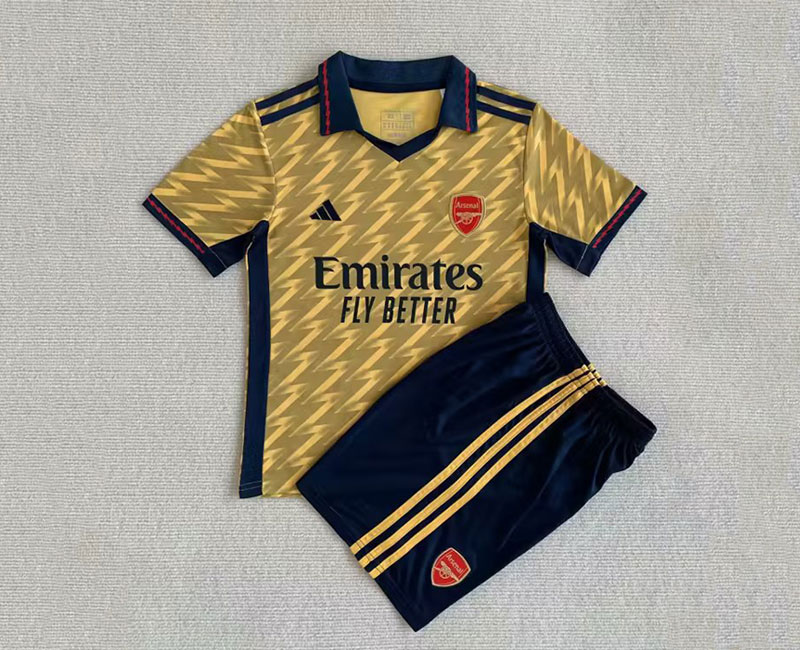Barn Fotbollströja rea Arsenal Concept Kostym 2023/24 Guld Kortärmad + Svart Korta byxor