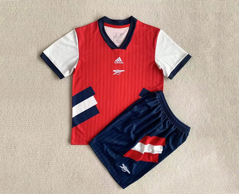 Billiga Fotbollströjor 2023 Arsenal Icon Retro Röd Kortärmad + Navy Korta byxor för barn