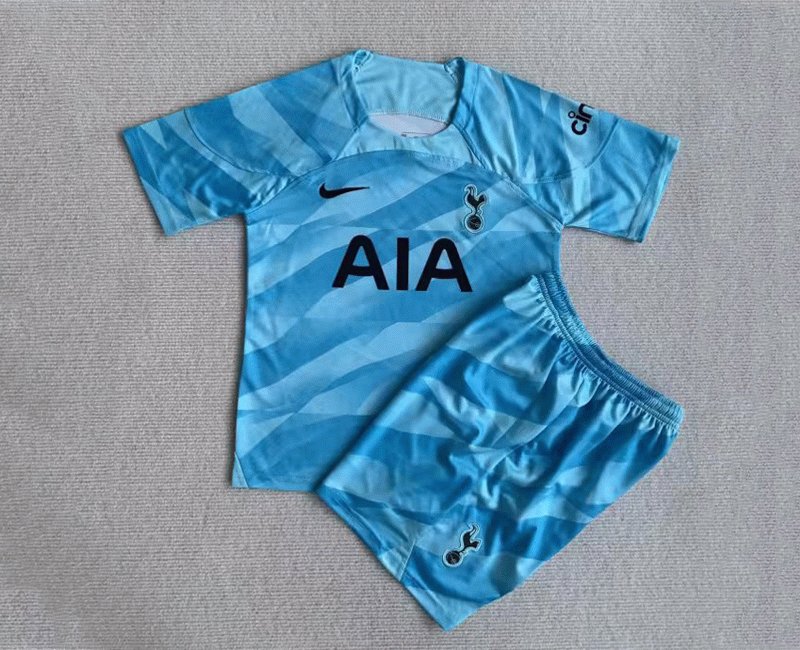Tottenham Hotspur Barn Målvaktströja 2023/24 Blå Kortärmad + Korta byxor