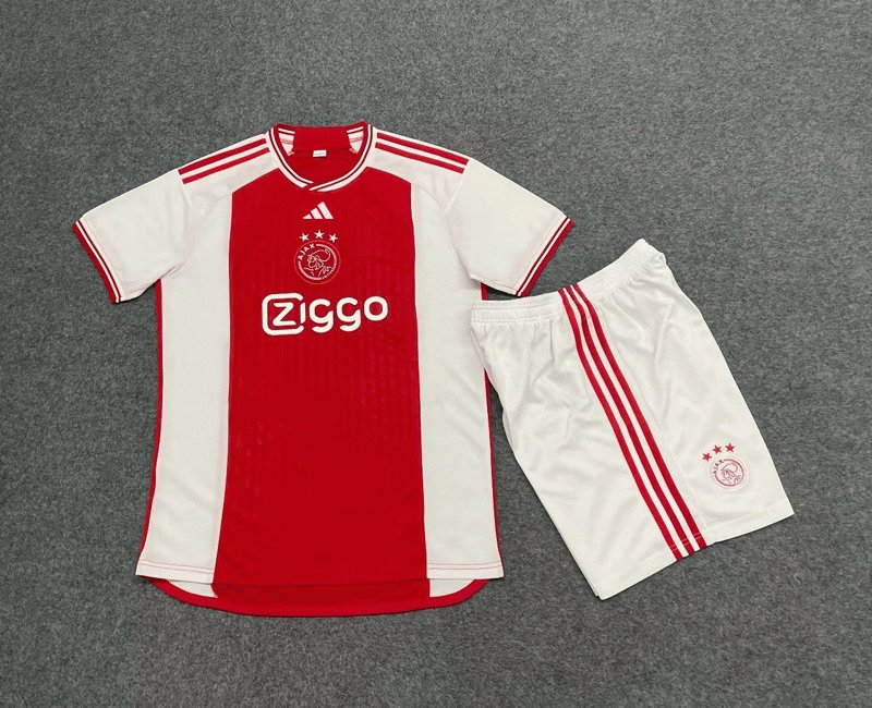Barn AFC Ajax Hemmatröja 23/24 Röd Vit Kortärmad + Korta byxor