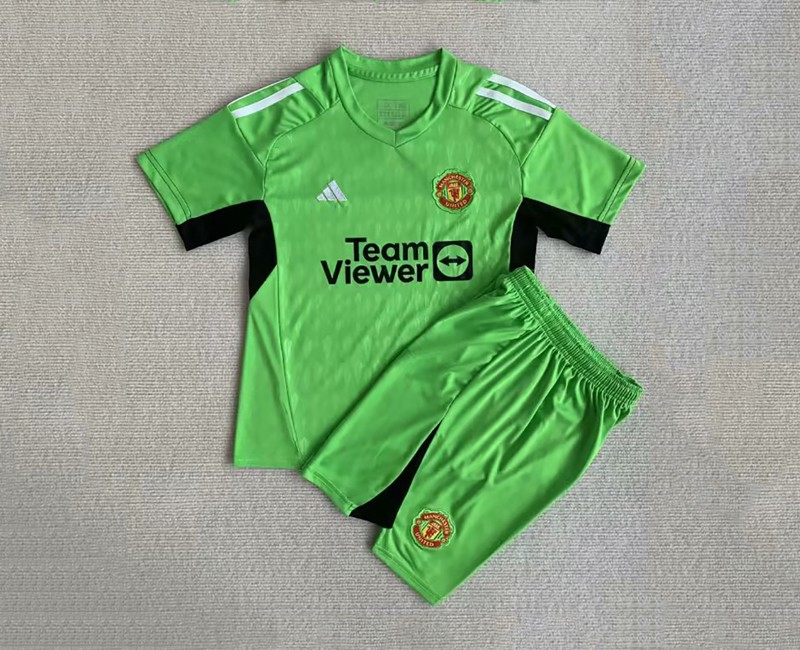 Manchester United Barn Målvaktströja 2023-24 Grön Kortärmad + Korta byxor