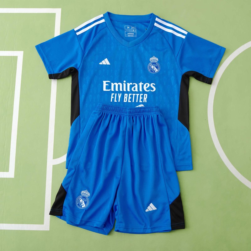 Fotbollströja Barn Real Madrid Målvaktströja 23/24 Blå Kortärmad + Korta byxor