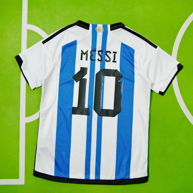 Barn Fotbollströja rea Argentina Hemmatröja 2022-2023 Kortärmad MESSI 10
