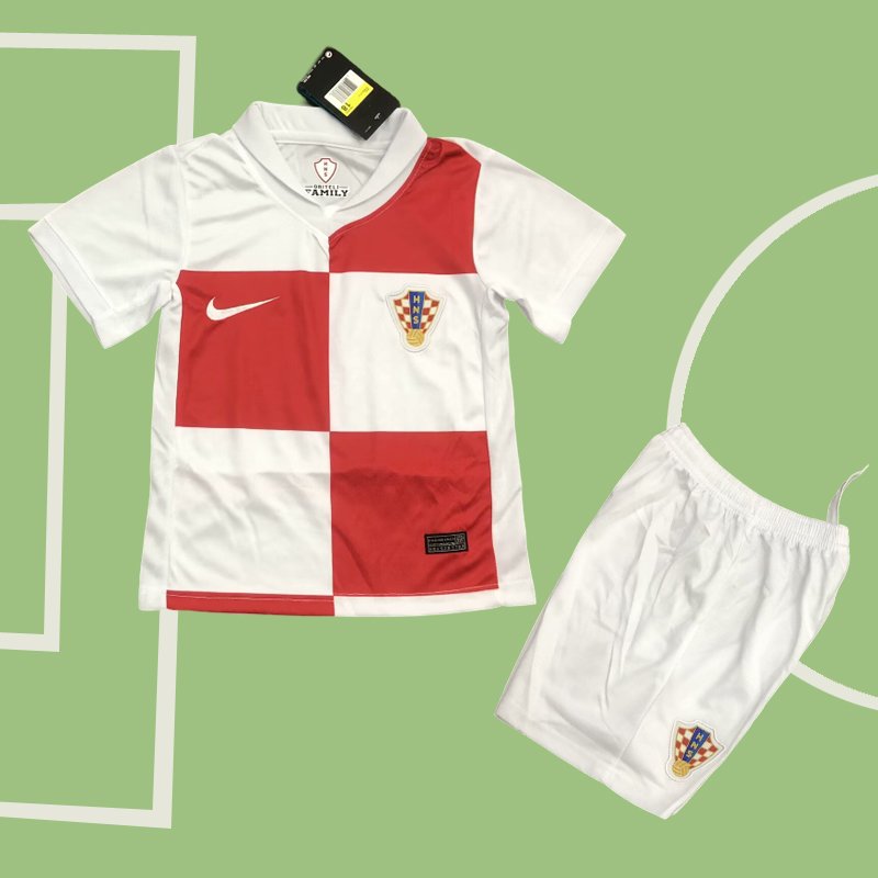 Fotbollströja Barn Kroatien Hemma tröja EURO 2024 Kortärmad + Korta byxor
