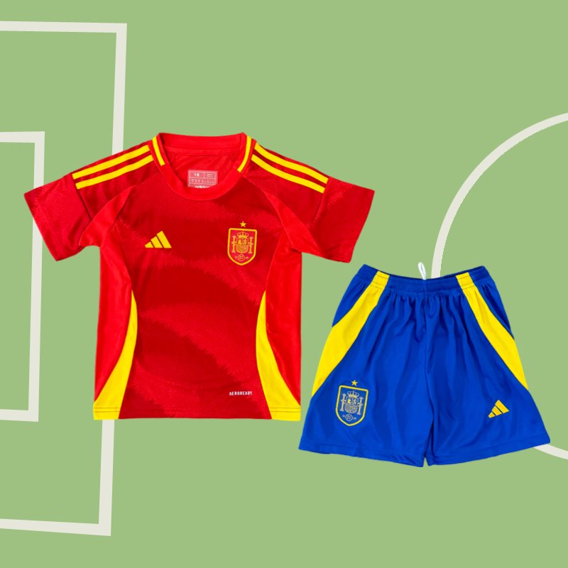Fotbollströja Barn Spanien Hemma tröja EURO 2024 Kortärmad + Korta byxor