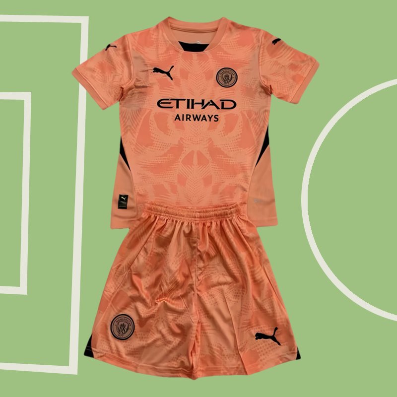 Manchester City Barn Målvaktströja orange fotbollströjor för säsongen 2024/2025