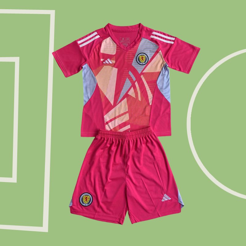 Skottland Barn Målvaktströja EURO 2024 Rosa Kortärmad + Korta byxor