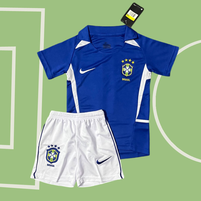 Brasilien Retro Tröja 2002 Borta barn fotbollströja set