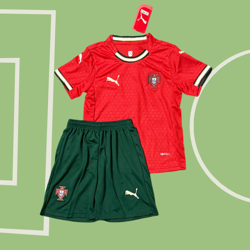 Portugal hemmatröja 2025 Fotbollströja barn med shorts