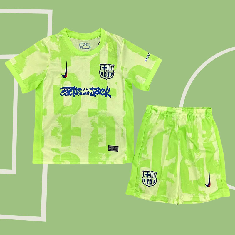 FC Barcelona Travis Scott Tredjetröja 2024/25 barn kortärmad tröja och shorts