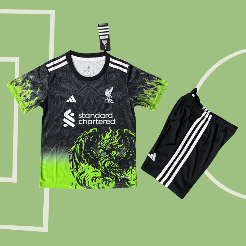 Liverpool Barnkit 2025/26 Specialtröja och shorts i svartgrönt