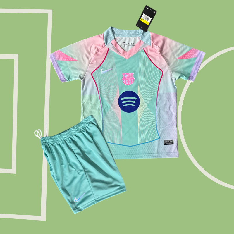 FC Barcelona 2025/26 Barnset - Grön Fotbollströja och Shorts