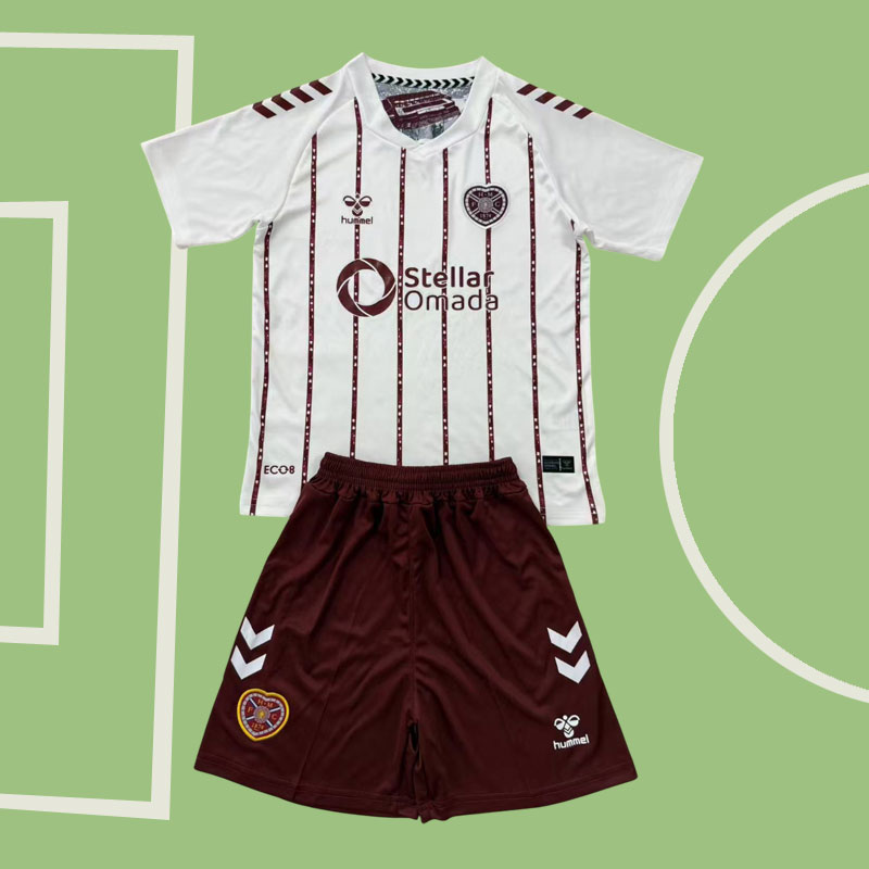Hearts 2025/26 bortatröja + shorts – barn och vuxna storlekar