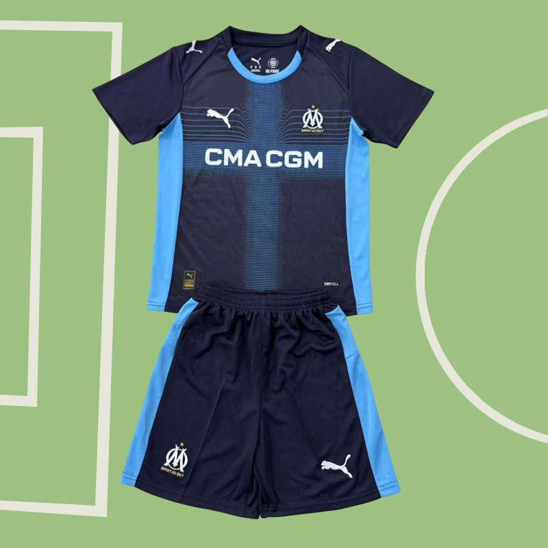 Olympique Marseille 2025/26 bortatröja + shorts – barn och vuxna storlekar