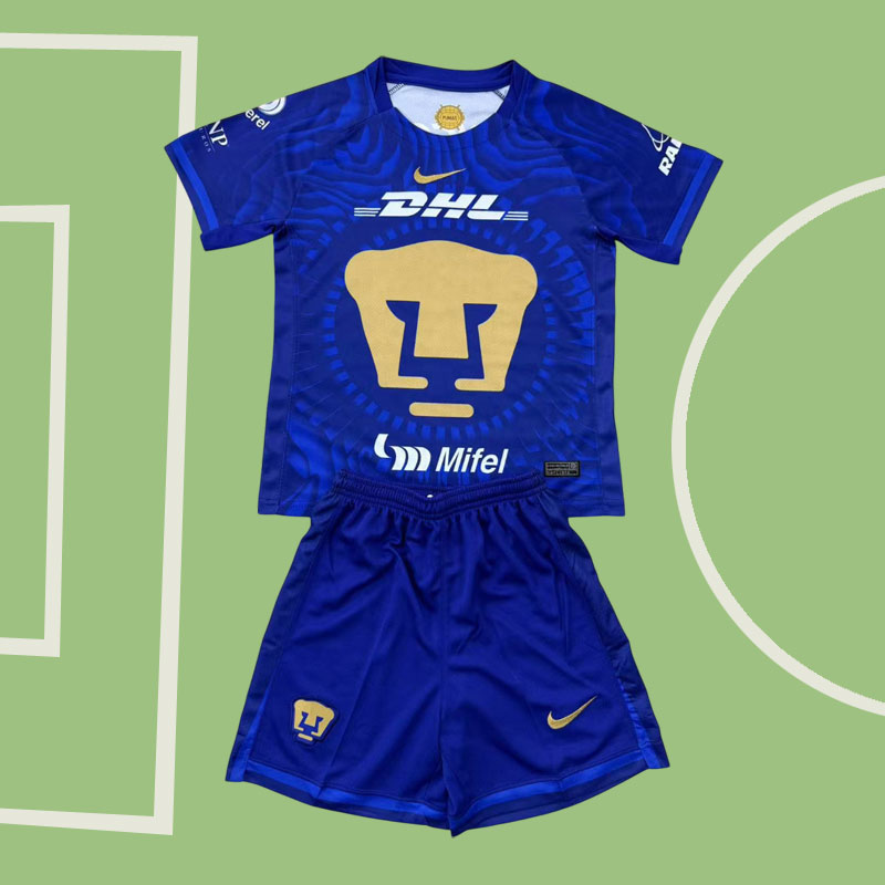 Pumas UNAM bortatröja 2025/26 blå fotbollströja för vuxna och barn