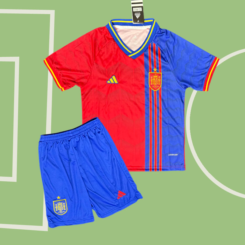 Spanien specialutgåva 2025 fotbollströja för barn - röd och blå design