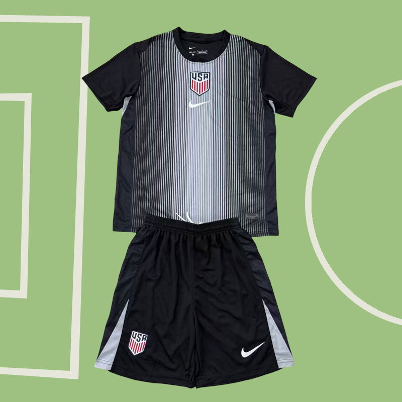 USA 2025/26 svart målvaktströja - fotbollskit för barn och vuxna
