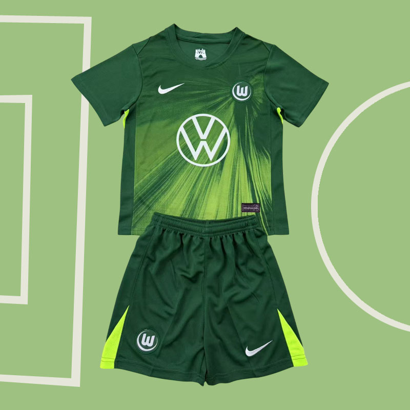 VfL Wolfsburg hemmatröja 2025/26 tröja och shorts för vuxna och barn