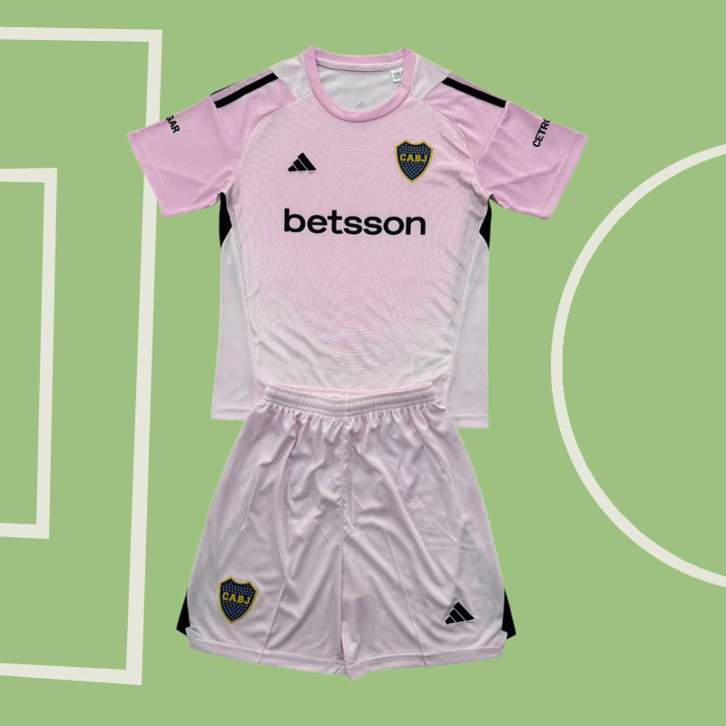 Boca Juniors målvaktströja 2025/26 rosa set med shorts för vuxna och barn