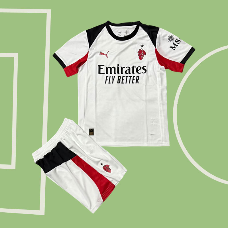 Komplett AC Milan bortaställ för barn 2025-26 – tröja + shorts
