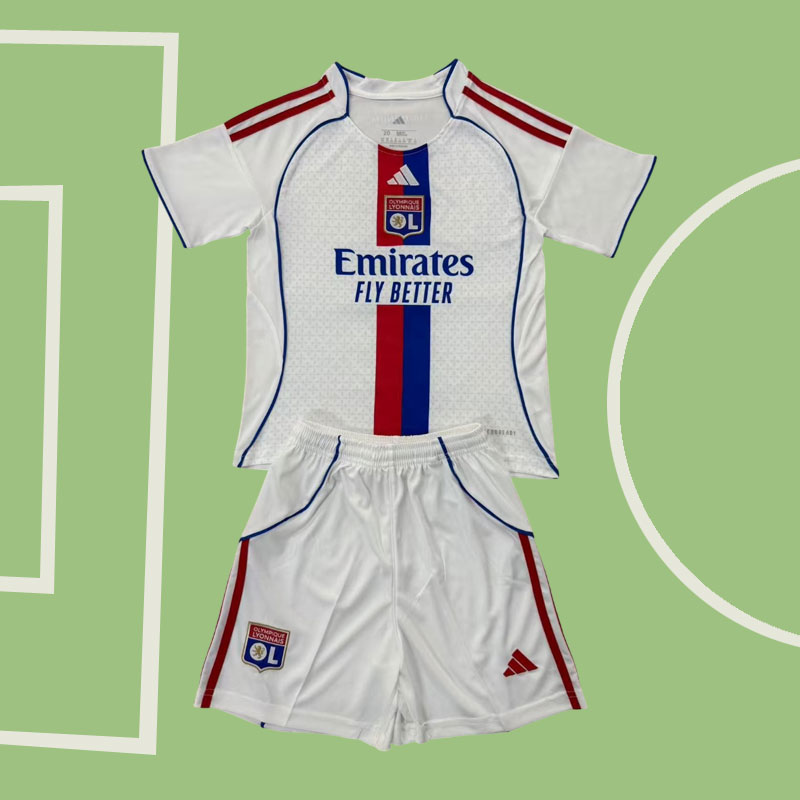 Olympique Lyonnais barn hemma fotbollströja 2025/26 tröja + shorts