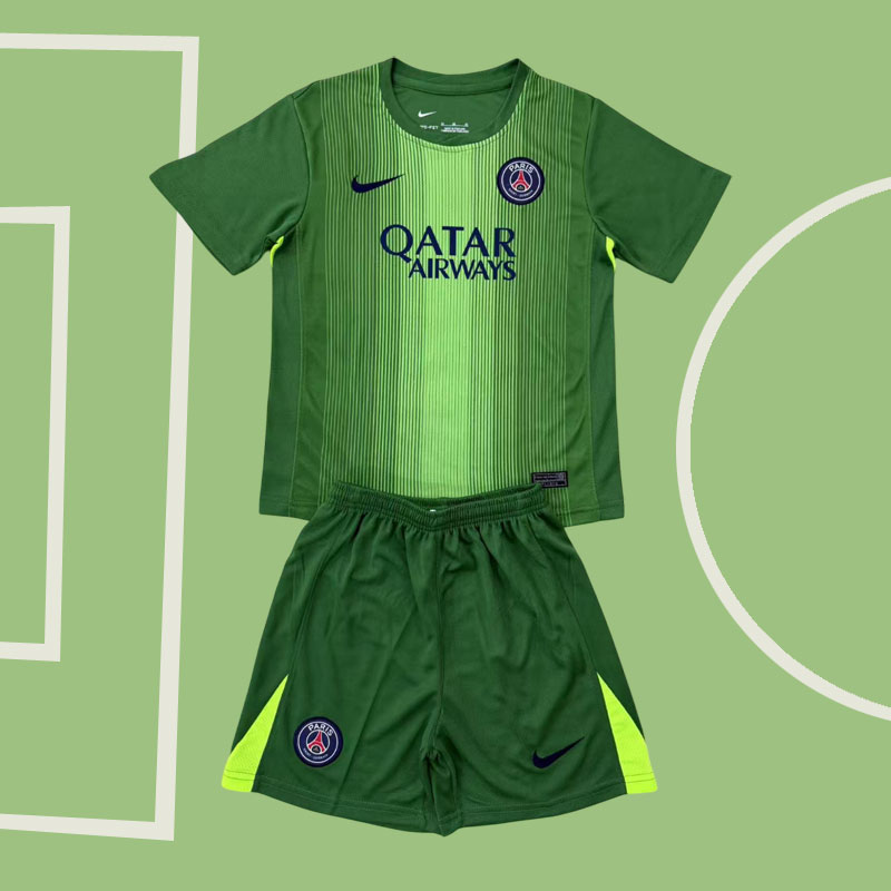PSG målvaktsställ 2025/26 grön målvaktströja och shorts - för vuxna och barn
