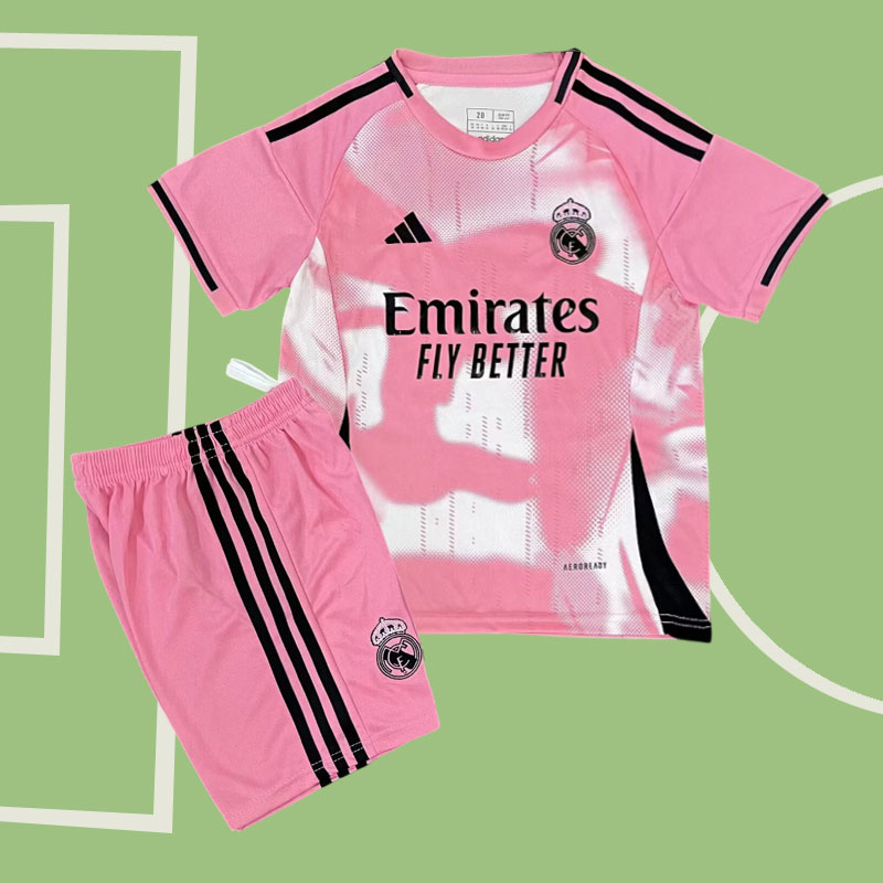 Real Madrid 2025/26 rosa fotbollströja för barn – tröja och shorts
