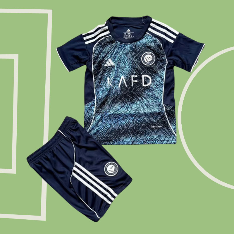 Al-Nassr FC 2025/26 barn bortatröja + shorts