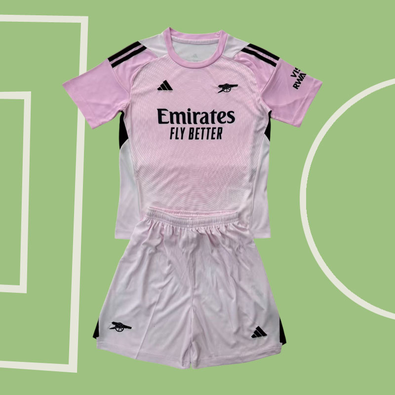Arsenal målvaktströja 2025/26 barn rosa fotbollströja med shorts