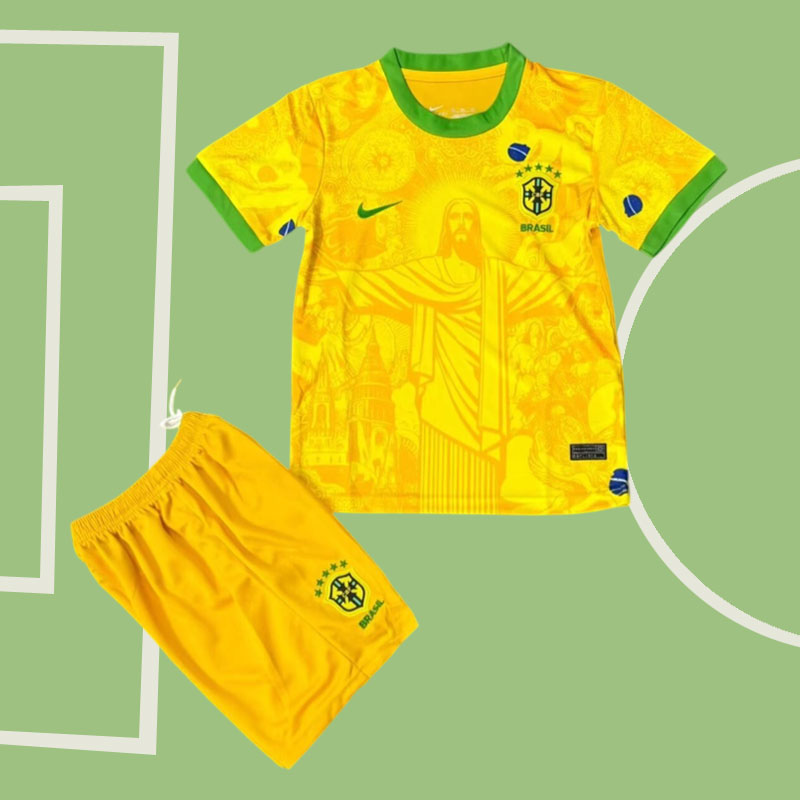 Brasilien barn special edition fotbollströja 2025/26 gul set med shorts