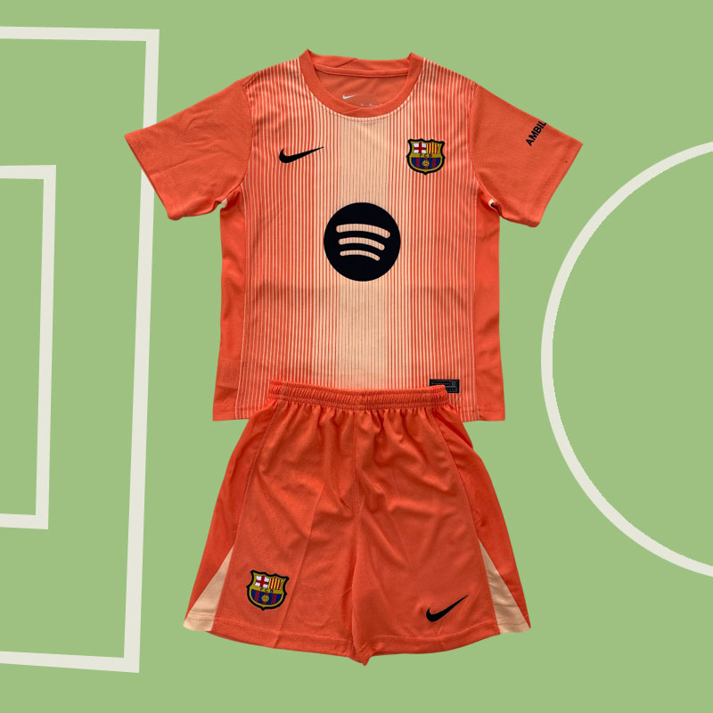 FC Barcelona 2025/26 orange målvaktströja med shorts