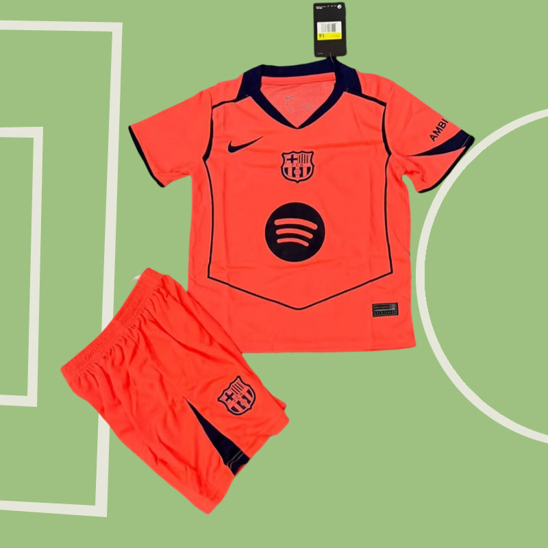 FC Barcelona barn tredje fotbollströja 2025/26 orange set med shorts