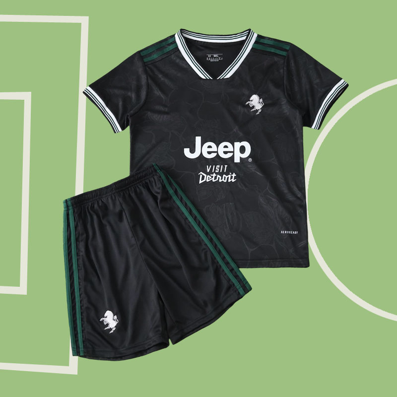 Juventus tredjetröja 2025/26 barn fotbollströja svart set