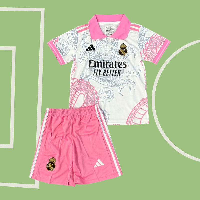 Real Madrid barn specialtröja 2025/26 med drakmönster - vitt och rosa