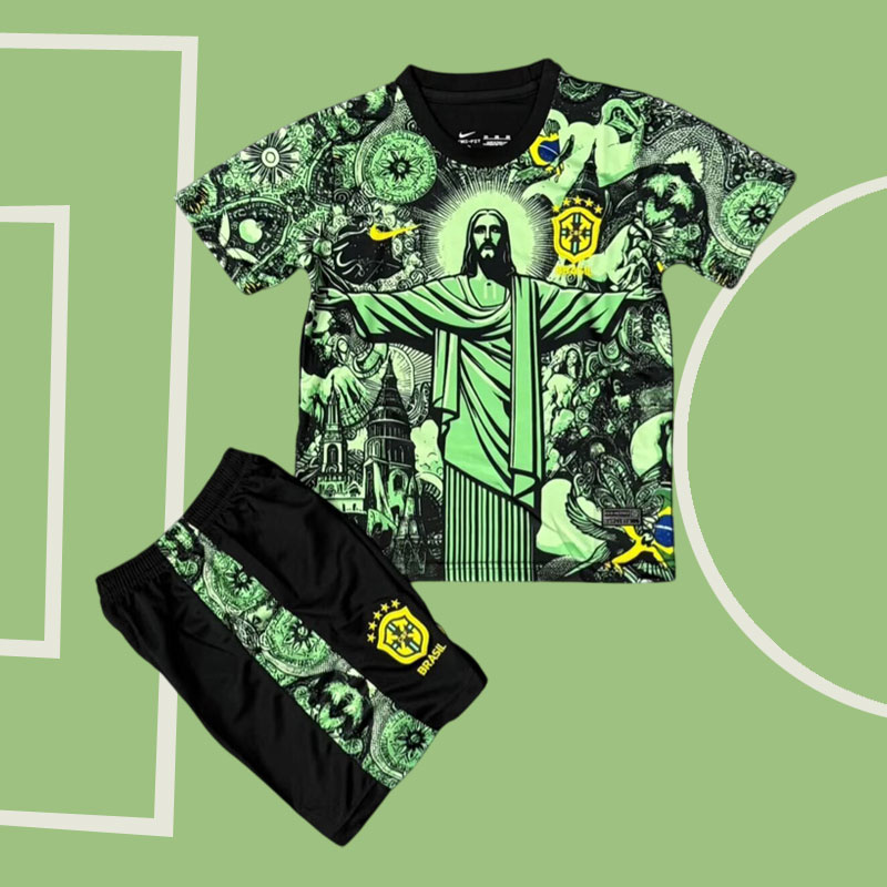 Brazil 2025/26 Special Edition barntröja - grön Jesus-design