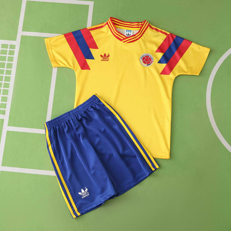 Colombia 1990 retro fotbollströja barn - gul hemmatröja med shorts