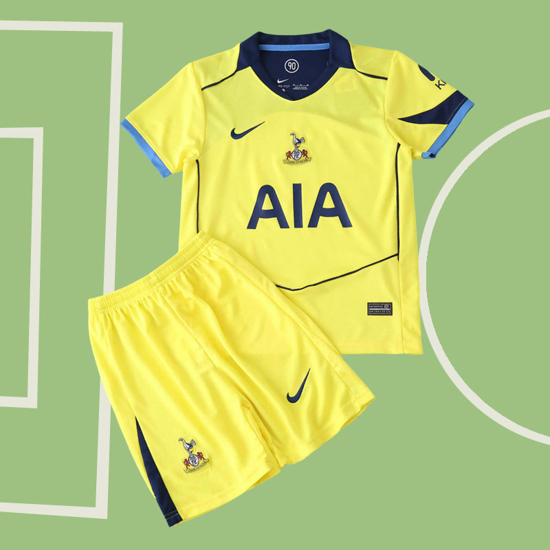 Tottenham Hotspur 2025/26 tredjetröja barn - gul fotbollströja med shorts