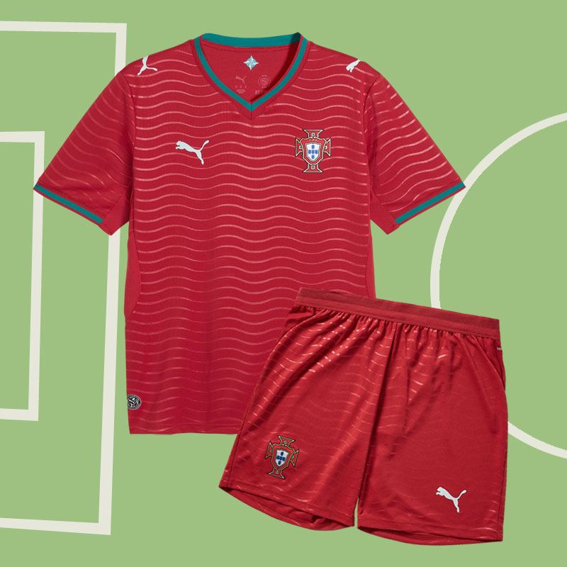 Barn Portugal 2026 hemmatröja - röd VM kortärmad tröja och shorts