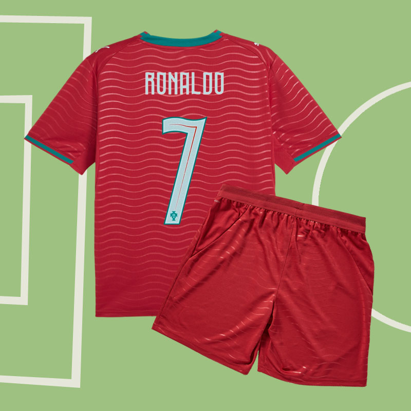 Portugal barn fotbollströja VM 2026 - röd Ronaldo 7 tröja och shorts