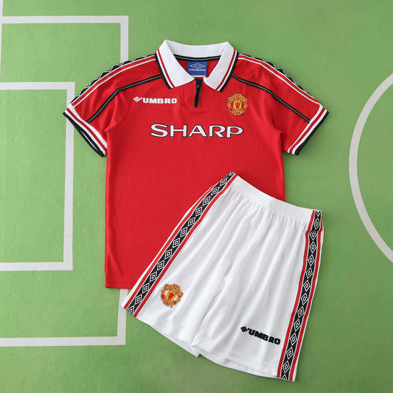 Man United 1998–2000 retro hemmatröja för barn – tröja och shorts